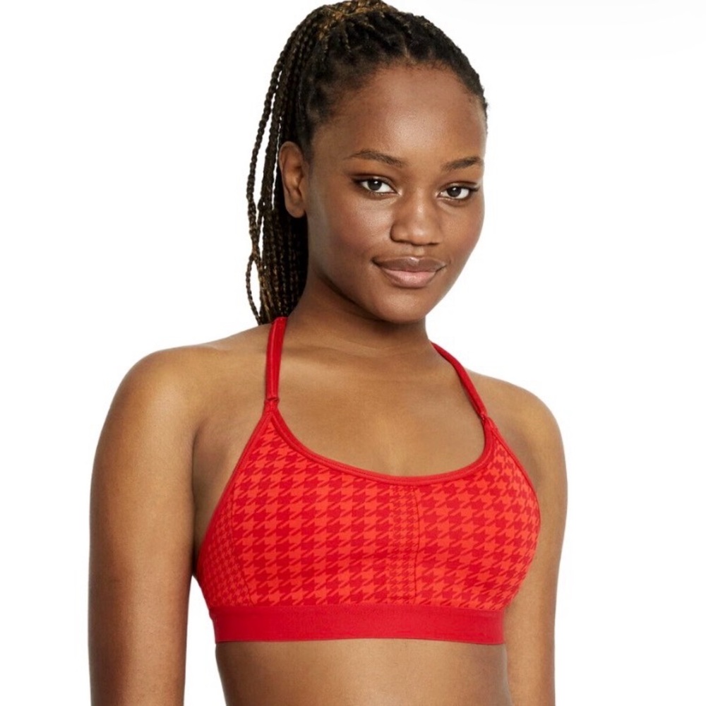 Women's Nike Icon Sports Bra Size Large Red Houndstooth print Y back